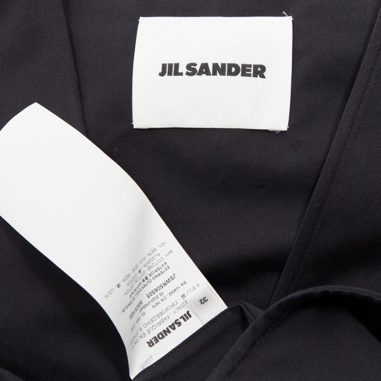 JIL SANDER black cotton silk cape back cut out V-neck Aline midi dress FR32 XXS For Sale 4