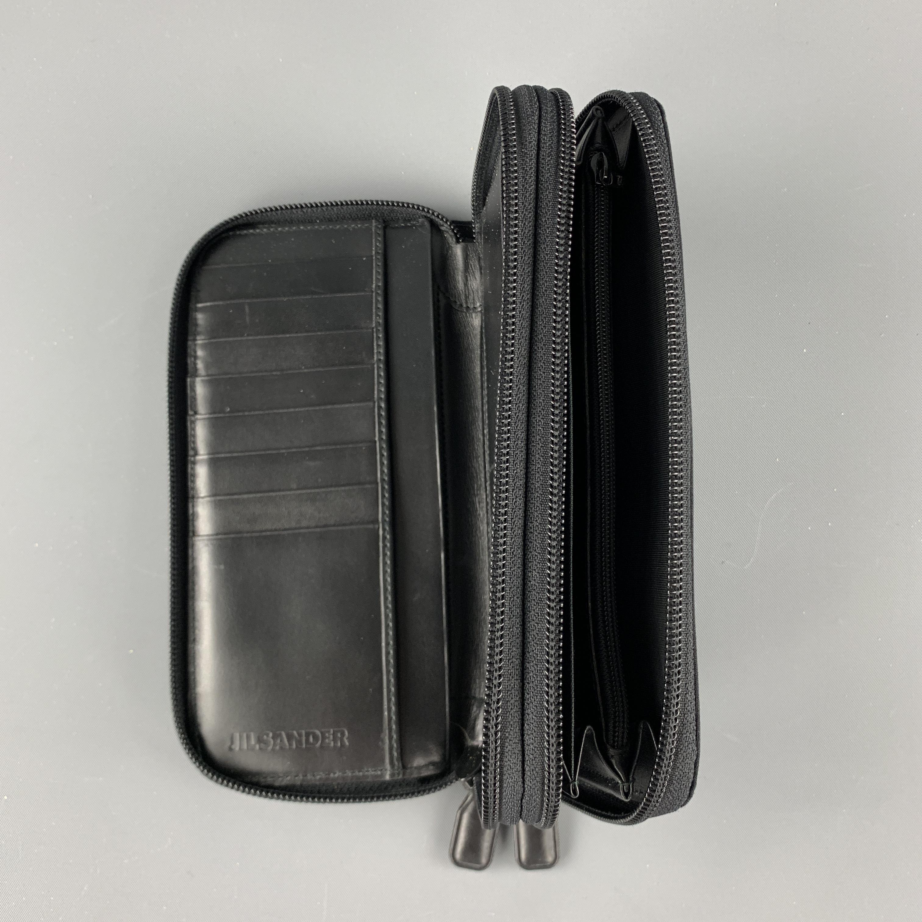 JIL SANDER Black Fabric Leather Wallet / Purse In Good Condition In San Francisco, CA