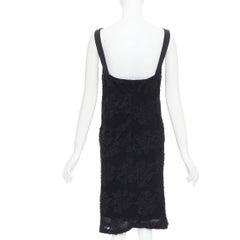JIL SANDER black floral cloque applique sheer overlay bias dress FR38 M