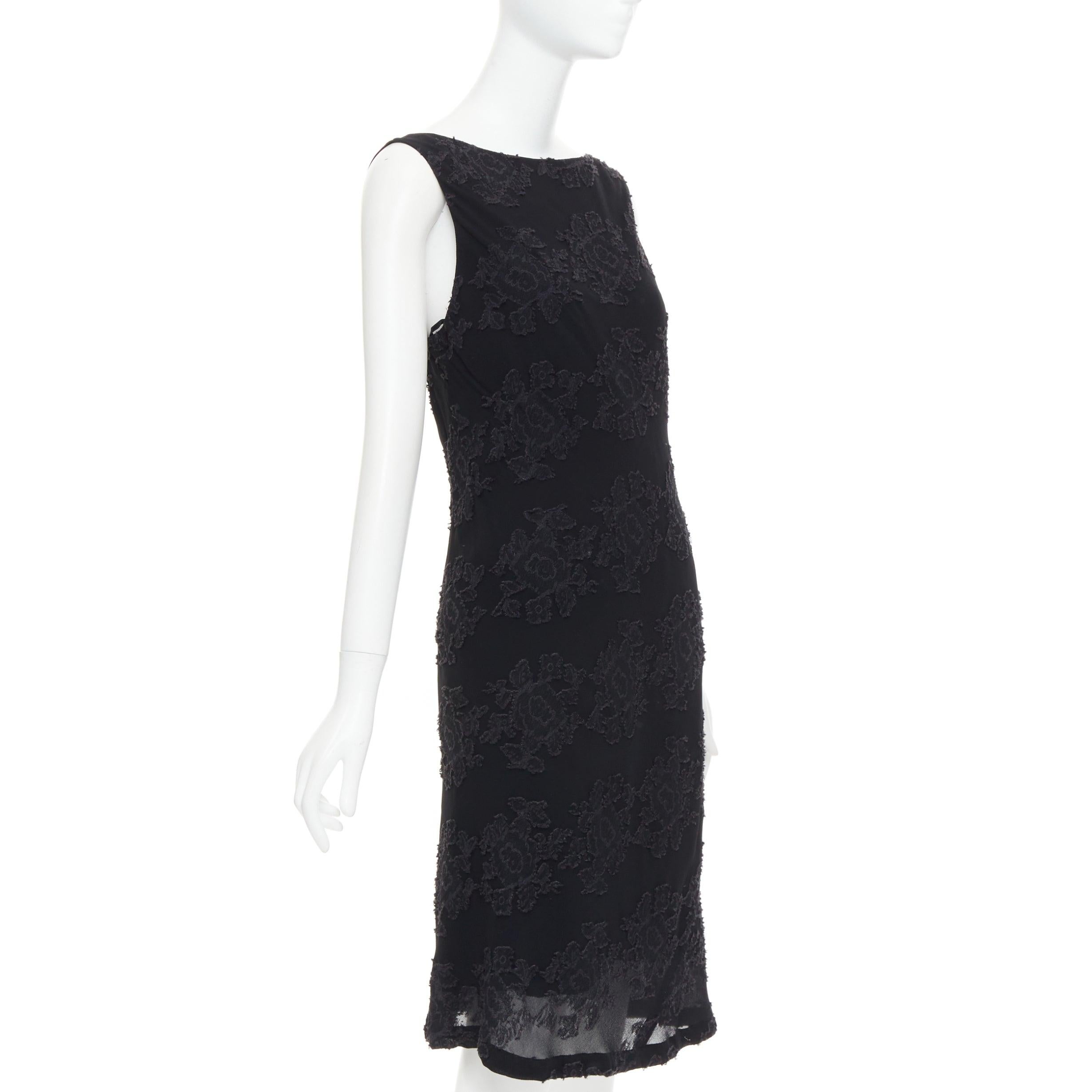 Black JIL SANDER black floral cloque applique sheer overlay bias dress FR38 M For Sale