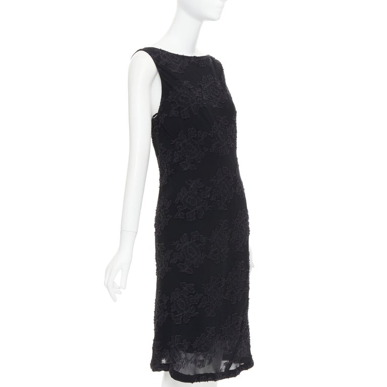JIL SANDER black floral cloque applique sheer overlay bias dress FR38 M For  Sale at 1stDibs