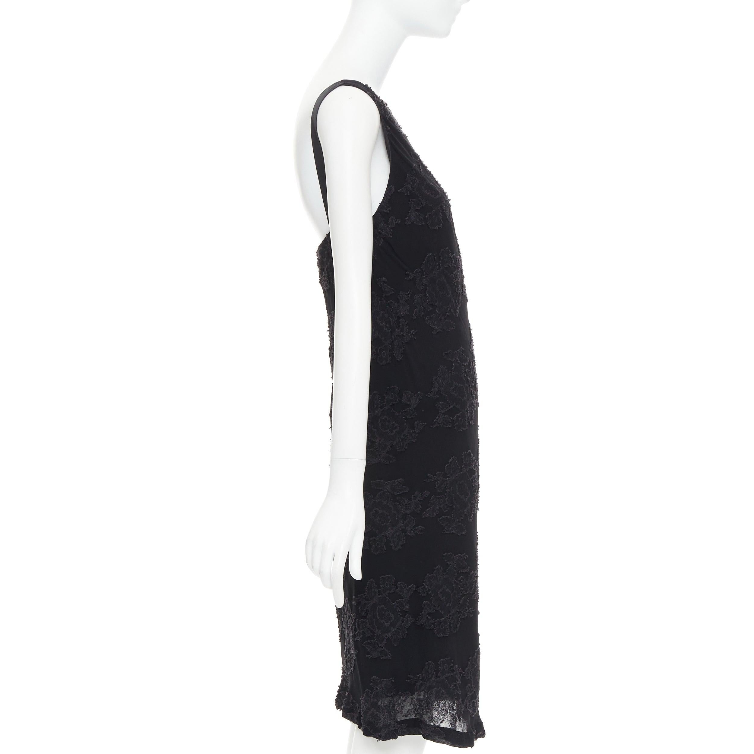 JIL SANDER black floral cloque applique sheer overlay bias dress FR38 M In Excellent Condition For Sale In Hong Kong, NT