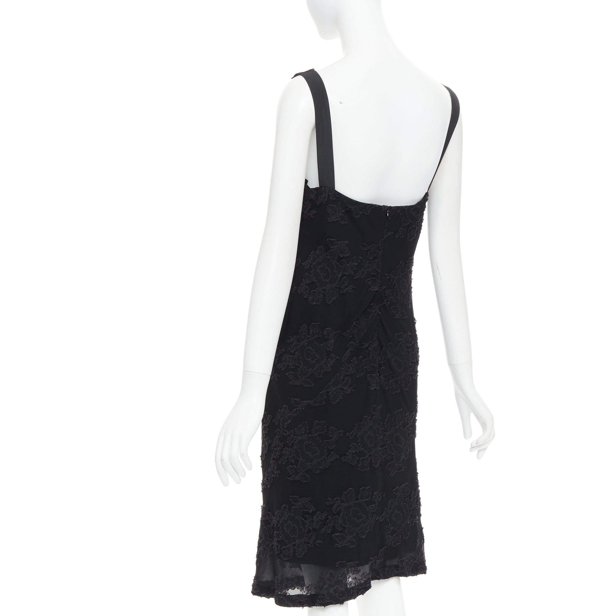 Women's JIL SANDER black floral cloque applique sheer overlay bias dress FR38 M For Sale