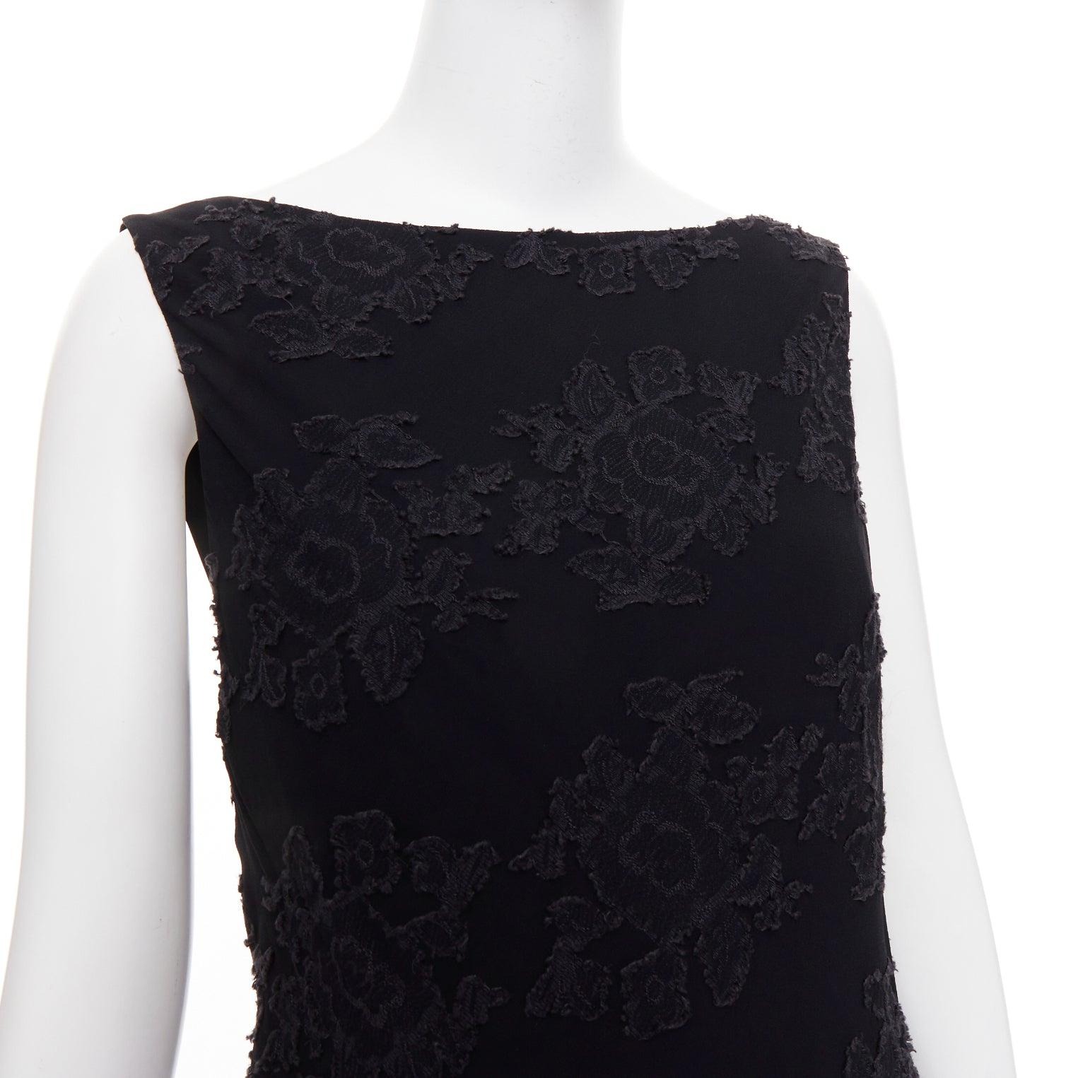 JIL SANDER black floral cloque applique sheer overlay bias dress FR38 M For Sale 1