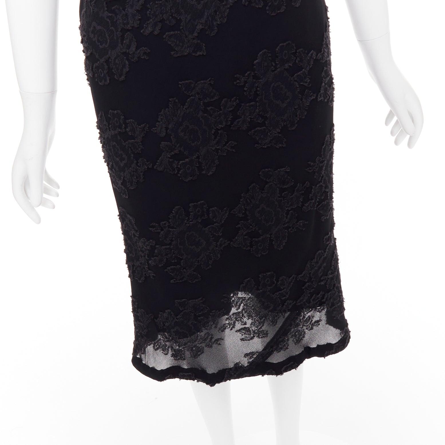 JIL SANDER black floral cloque applique sheer overlay bias dress FR38 M For Sale 2