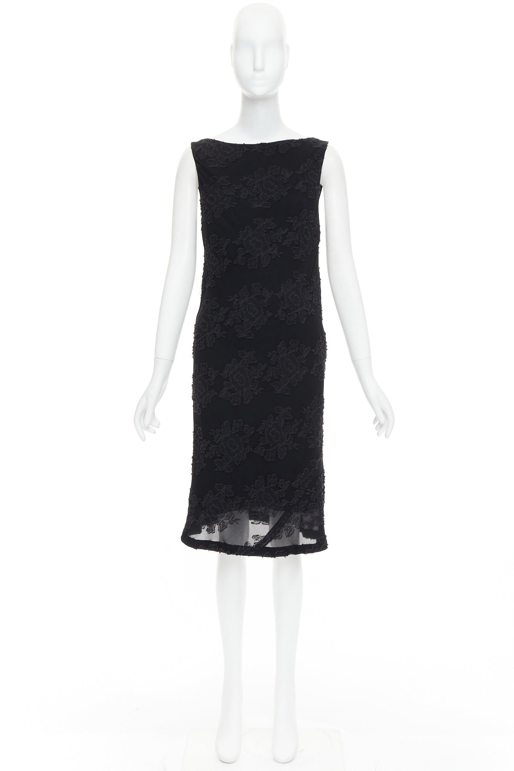 JIL SANDER black floral cloque applique sheer overlay bias dress FR38 M For Sale 4