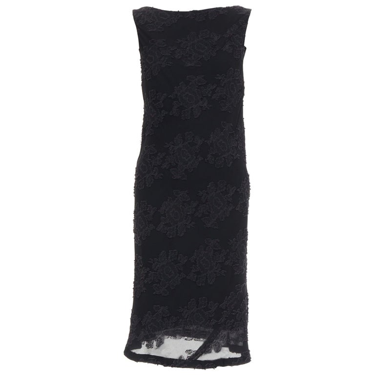 JIL SANDER black floral cloque applique sheer overlay bias dress FR38 M For  Sale at 1stDibs