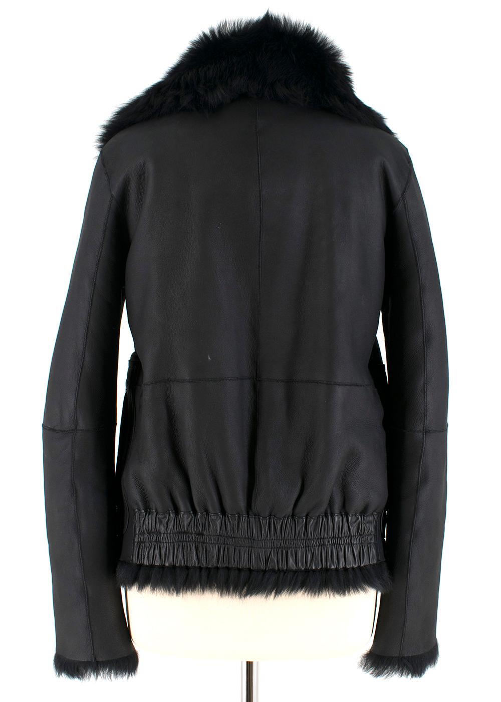 Jil Sander Black Fur Lined Leather Jacket 36 XS In Excellent Condition For Sale In London, GB