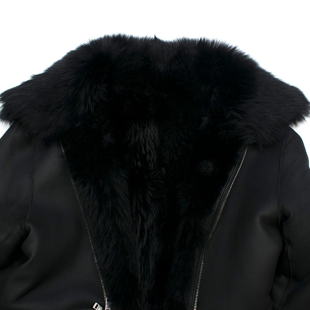 Women's Jil Sander Black Fur Lined Leather Jacket 36 XS For Sale