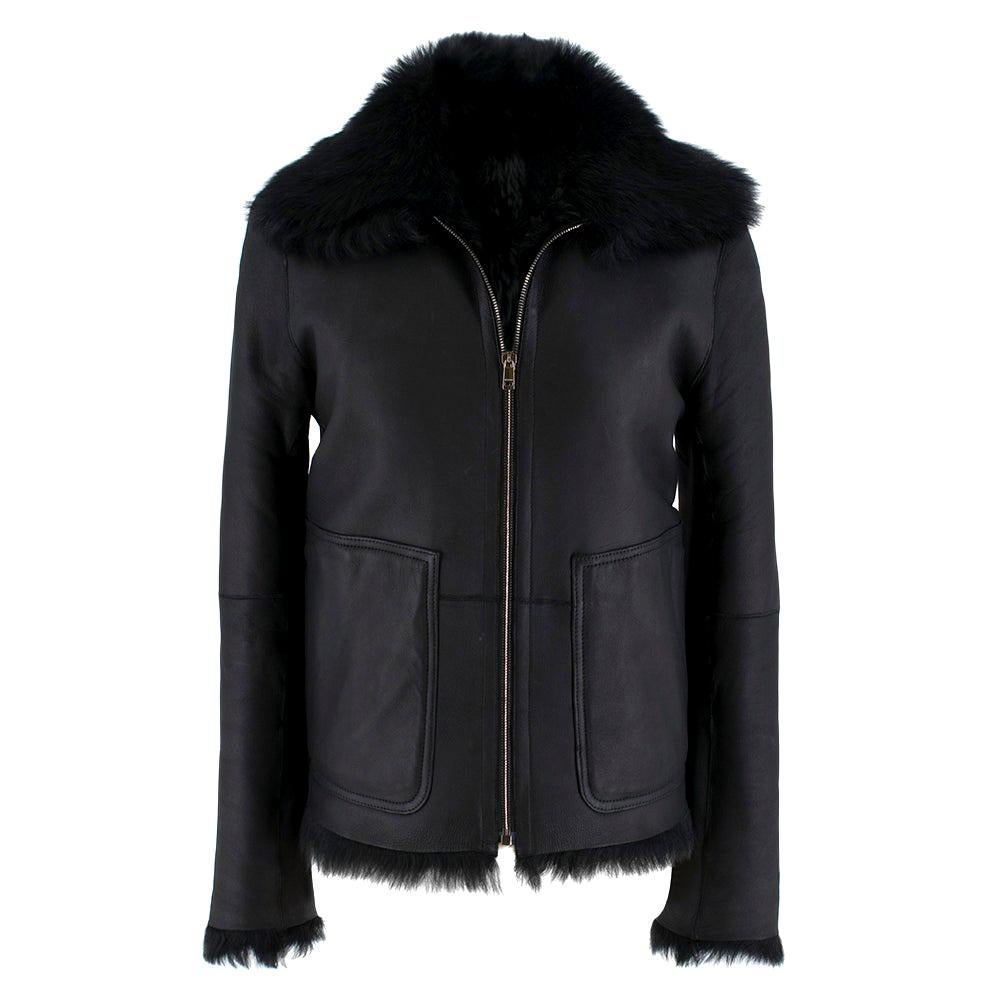 Jil Sander Black Fur Lined Leather Jacket 36 XS For Sale