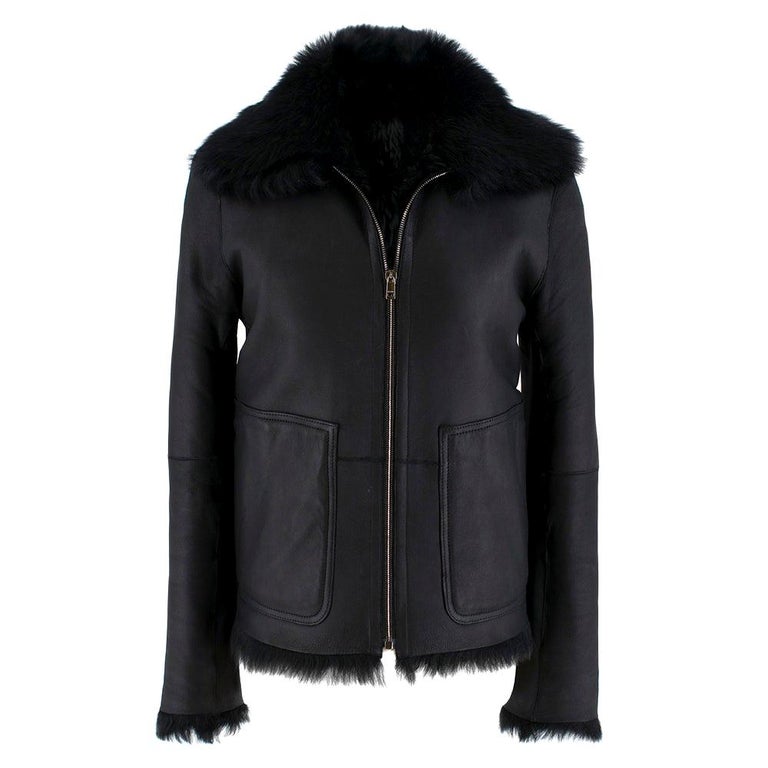 Jil Sander Black Fur Lined Leather Jacket 36 XS For Sale at 1stDibs