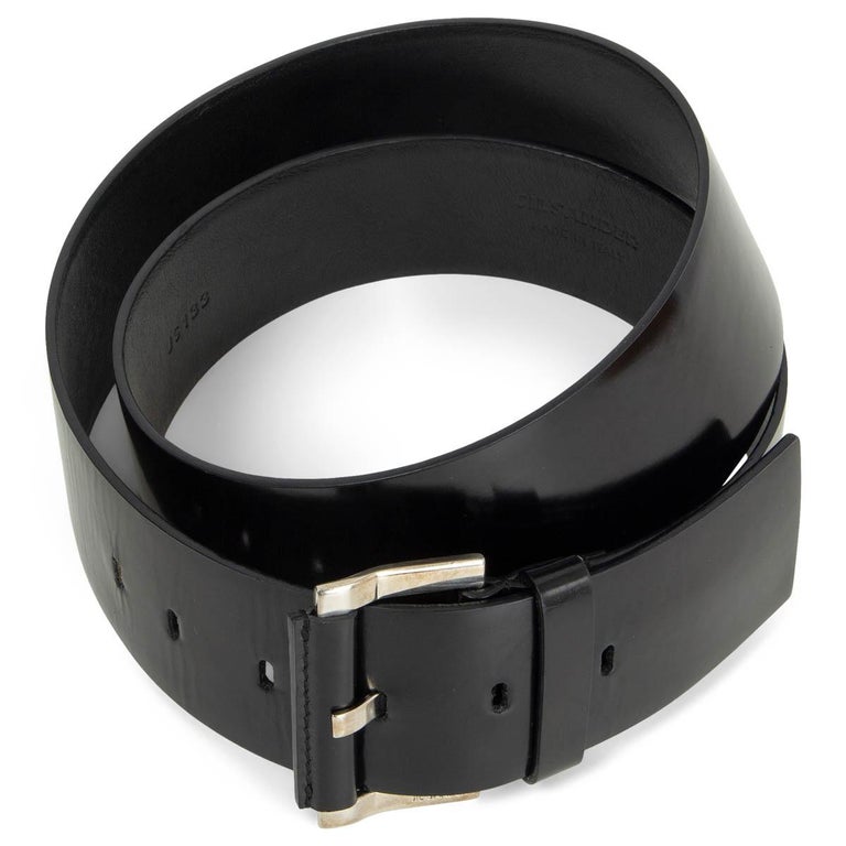 JIL SANDER black glazed leather WIDE WAIST Belt 40 L For  display picture 3