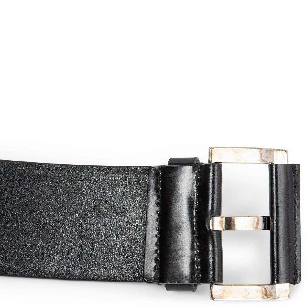 Black JIL SANDER black glazed leather WIDE WAIST Belt 40 L For Sale