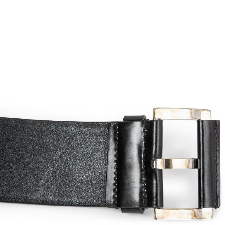 JIL SANDER black glazed leather WIDE WAIST Belt 40 L For  display picture 3