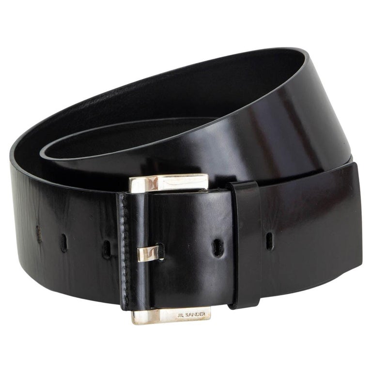 JIL SANDER black glazed leather WIDE WAIST Belt 40 L For 