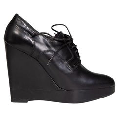 Jil Sander Black Leather Lace-Up Wedge Oxfords Size IT 39