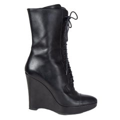JIL SANDER black leather MID-CALF WEDGE Boots Shoes 38