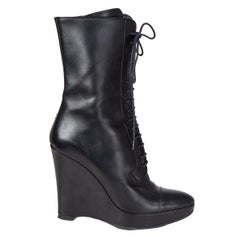 JIL SANDER schwarze Lederstiefel mit MID-CALF WEDGE Stiefel 38