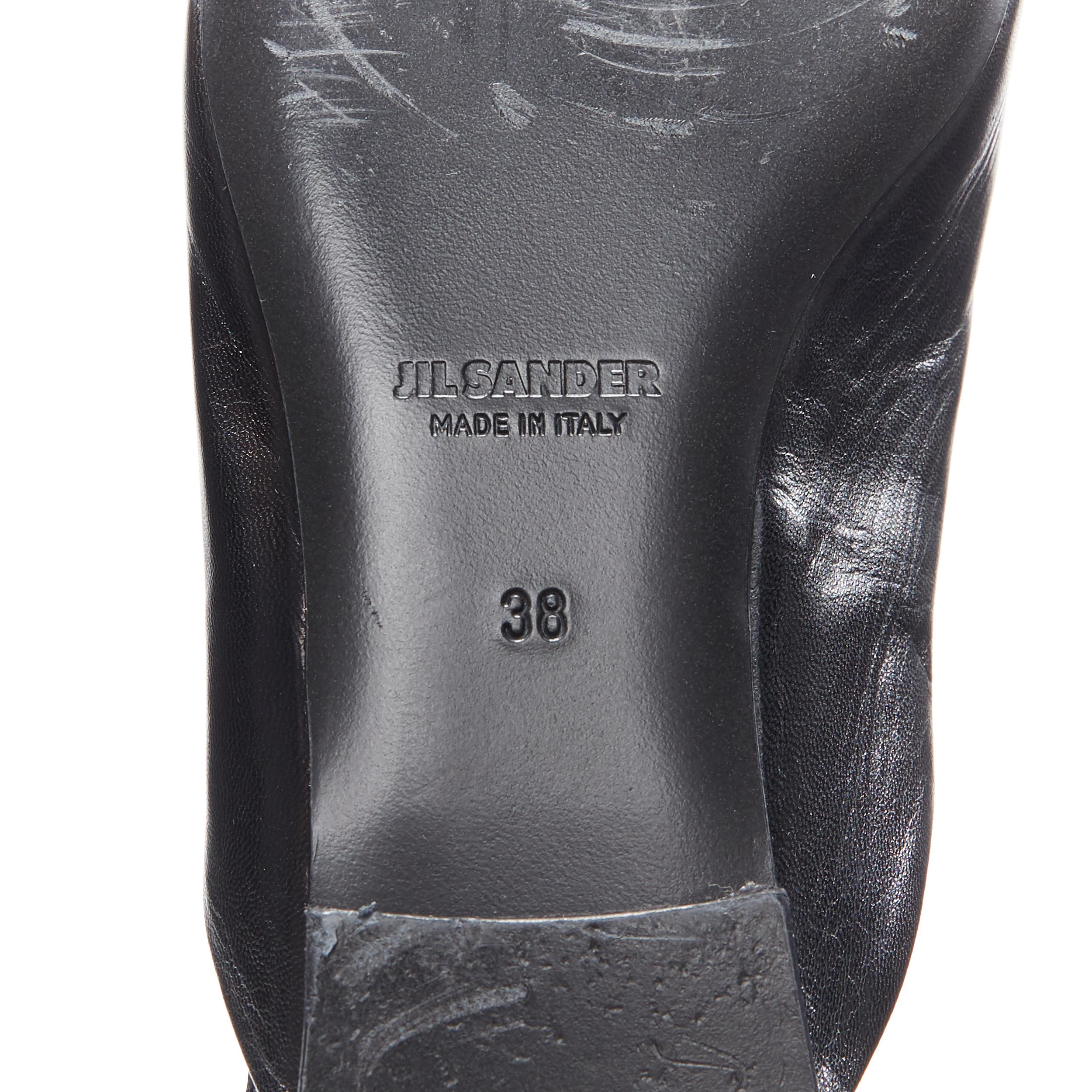 JIL SANDER black leather point toe  silver metal cuff anklet flats shoes EU38 3