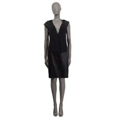 JIL SANDER black leather & silk SLEEVELESS SHEATH Dress 34 XS