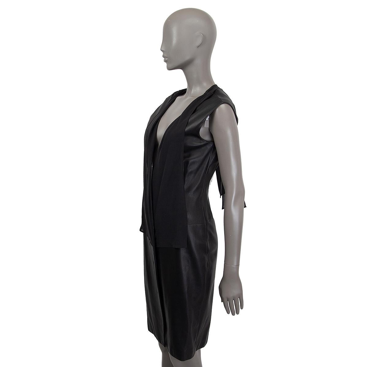 JIL SANDER black leather & silk SLEEVELESS SHEATH Dress 34 XS In Excellent Condition For Sale In Zürich, CH
