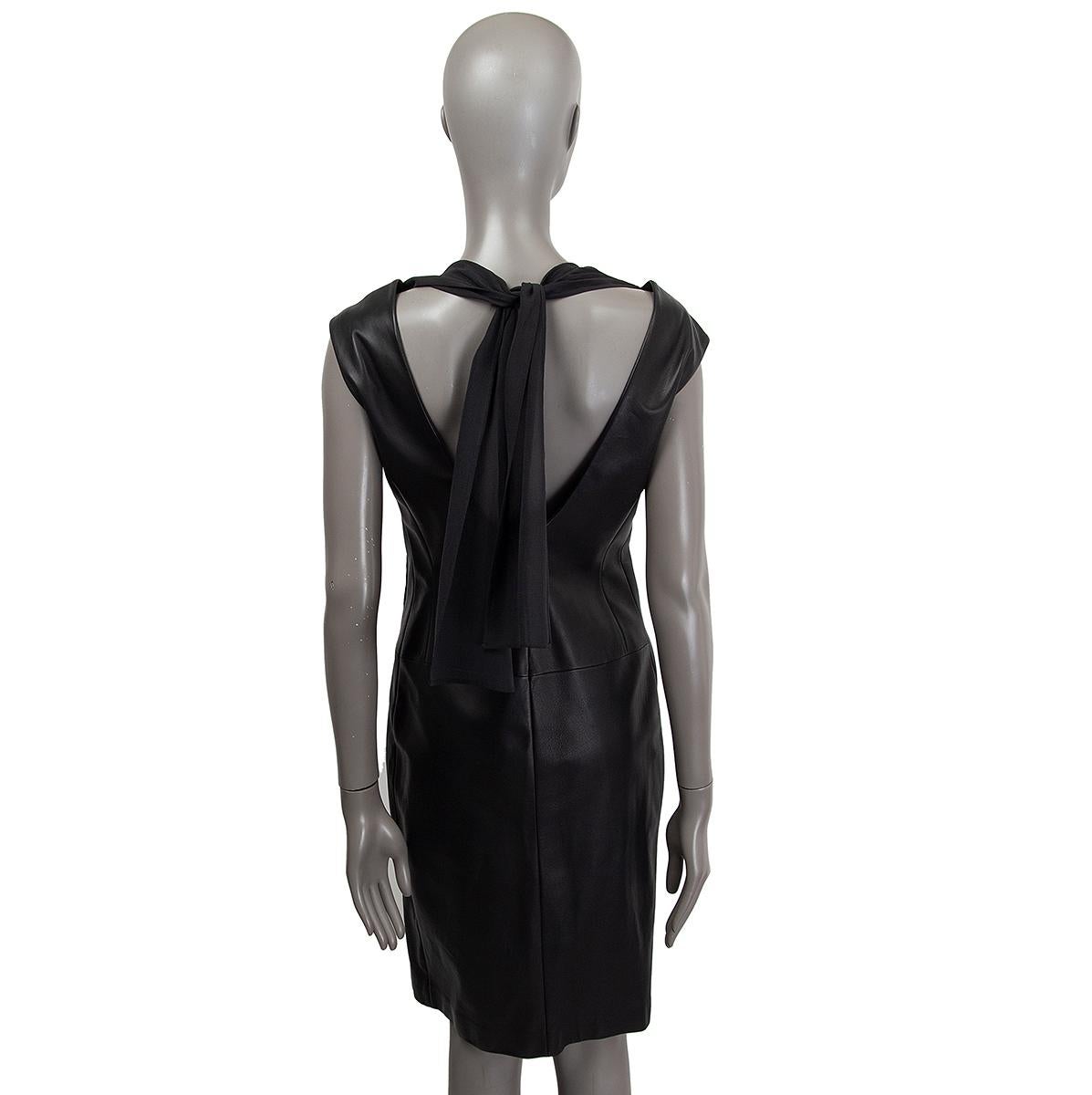 Women's JIL SANDER black leather & silk SLEEVELESS SHEATH Dress 34 XS For Sale