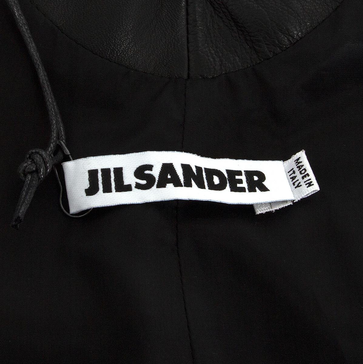 JIL SANDER black leather & silk SLEEVELESS SHEATH Dress 34 XS For Sale 1