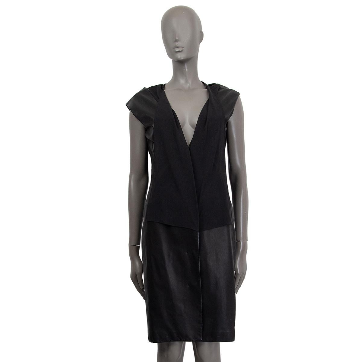JIL SANDER black leather & silk SLEEVELESS SHEATH Dress 34 XS For Sale