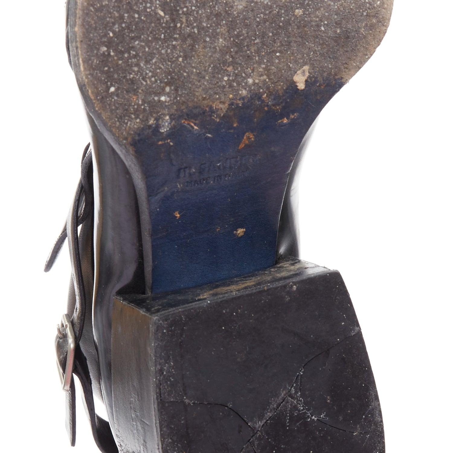 JIL SANDER bottines à talon bloc en cuir noir avec boucle argentée EU38 en vente 6