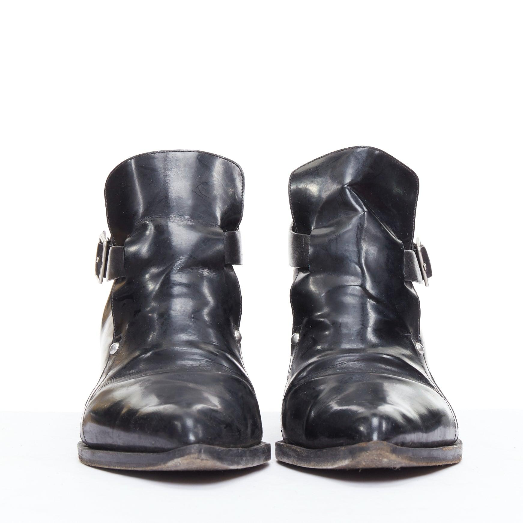 Noir JIL SANDER bottines à talon bloc en cuir noir avec boucle argentée EU38 en vente