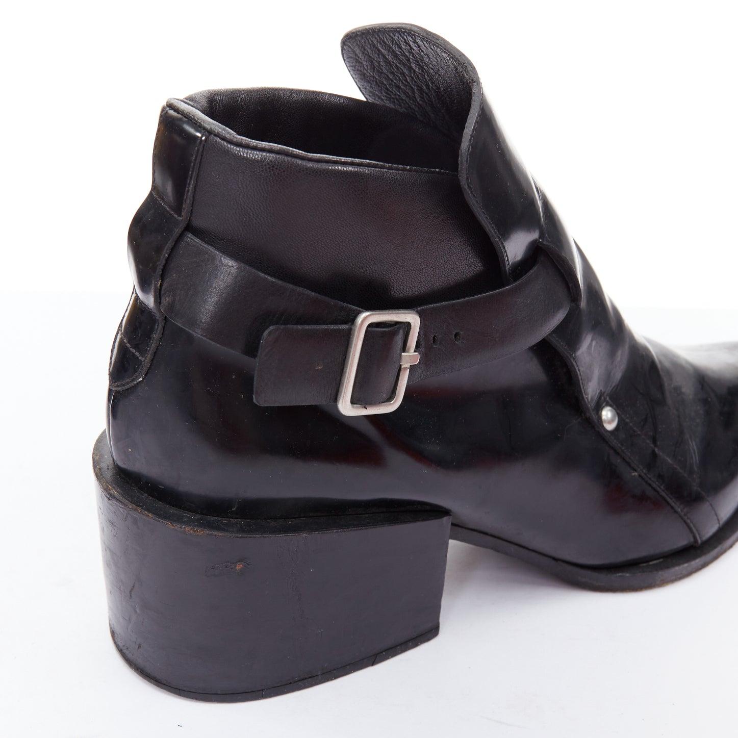 JIL SANDER bottines à talon bloc en cuir noir avec boucle argentée EU38 en vente 3