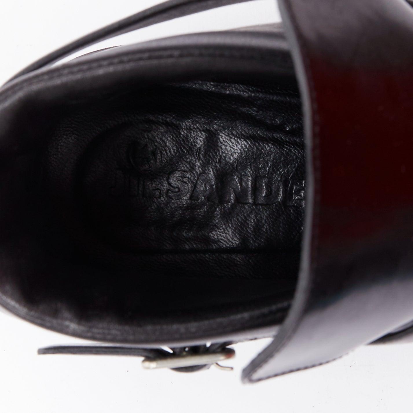 JIL SANDER bottines à talon bloc en cuir noir avec boucle argentée EU38 en vente 4