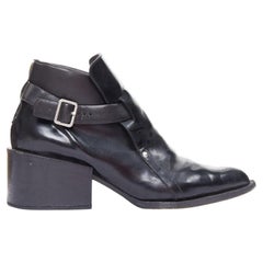 JIL SANDER black leather silver buckle block heel ankle boots EU38
