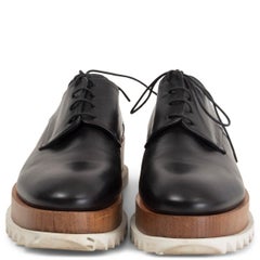 JIL SANDER black  leather WOODEN PLATFORM DERBYS Flats Shoes 38