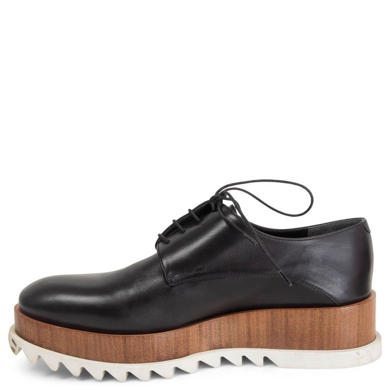 JIL SANDER black leather WOODEN PLATFORM DERBYS Flats Shoes 38 For Sale ...