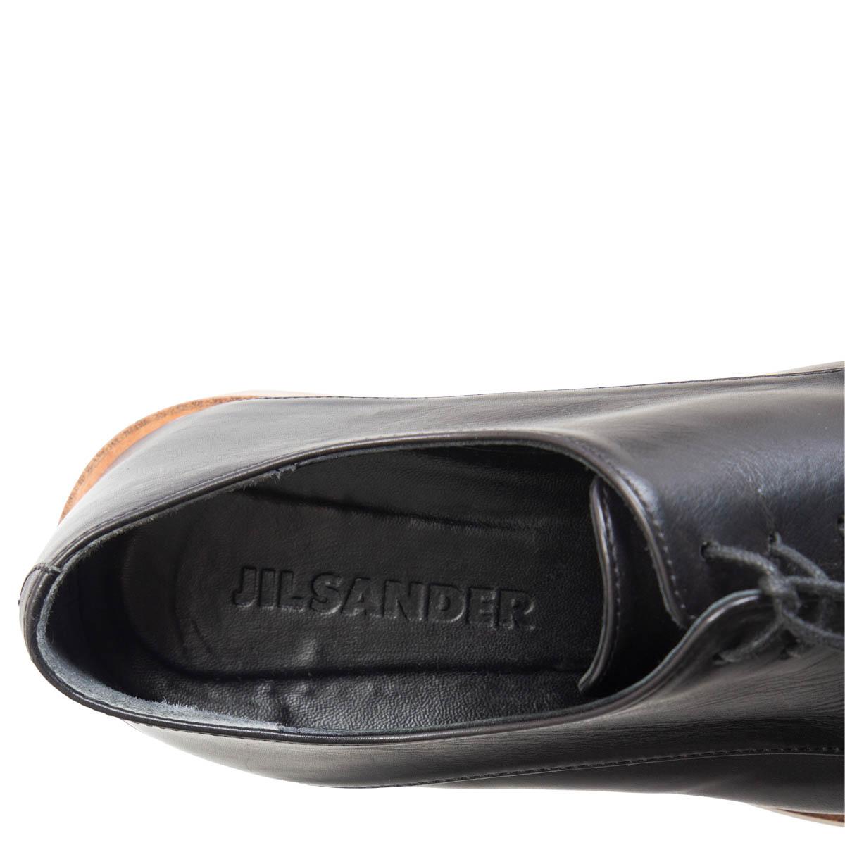 Black JIL SANDER black  leather WOODEN PLATFORM DERBYS Flats Shoes 38 For Sale