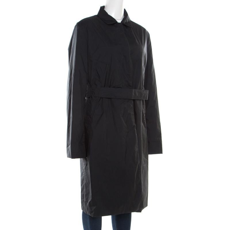 Jil Sander Black Nylon Belted Overcoat L In Good Condition In Dubai, Al Qouz 2