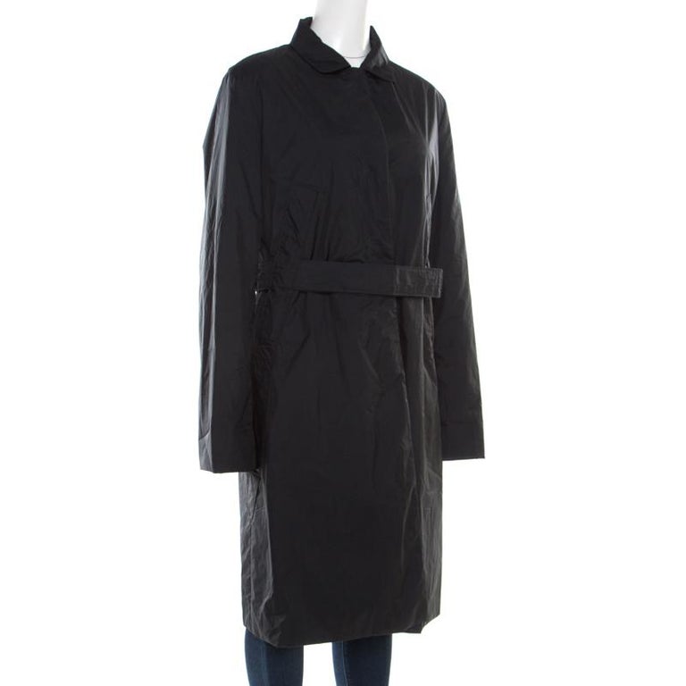 Jil Sander Black Nylon Belted Overcoat L For Sale at 1stDibs