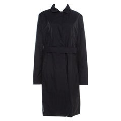 Jil Sander Black Nylon Belted Overcoat L