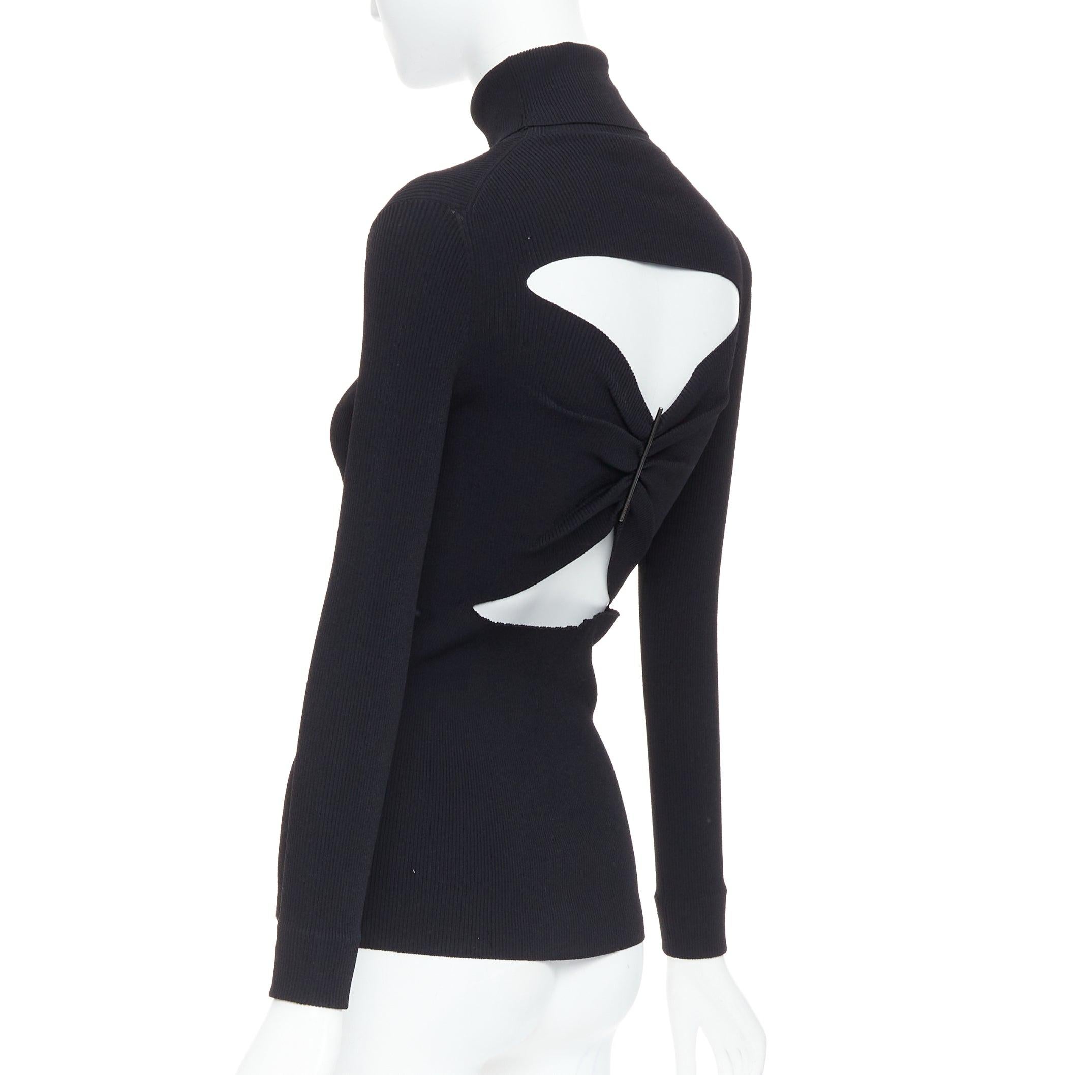 JIL SANDER noir - Top à col roulé rincé, dos ouvert, avec barres argentées FR36 S Pour femmes en vente