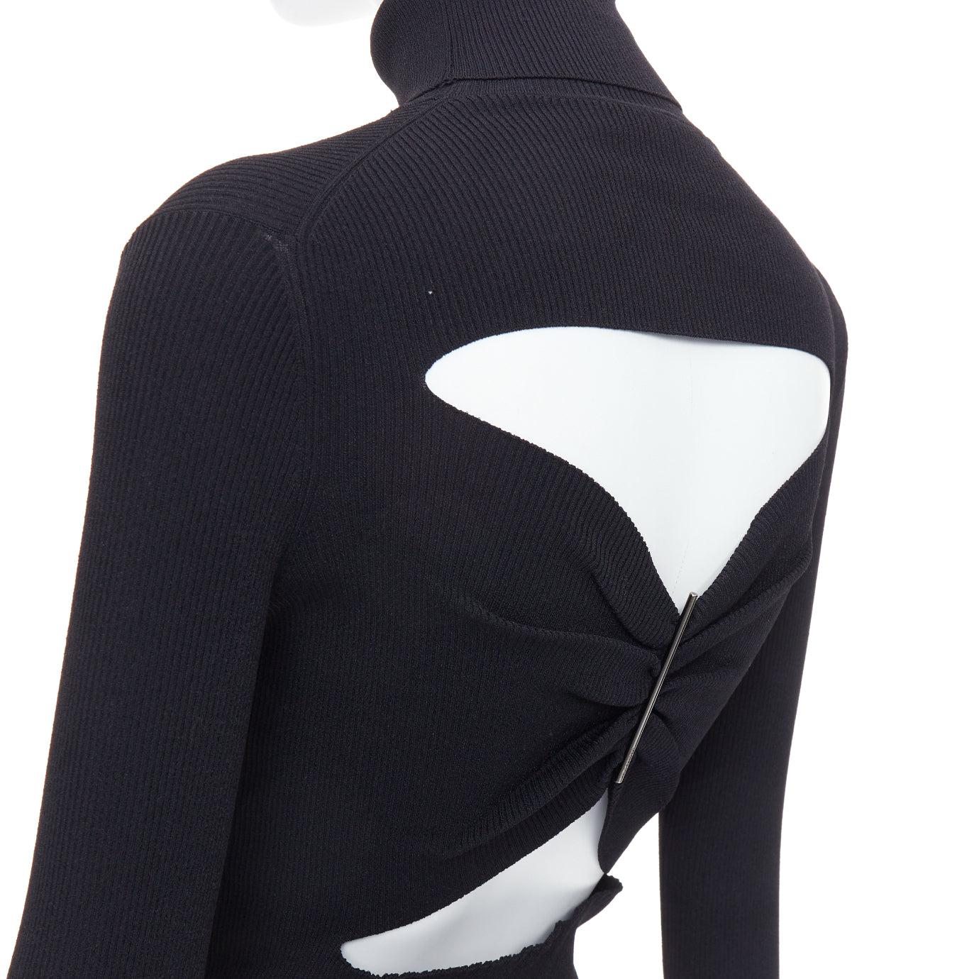 JIL SANDER noir - Top à col roulé rincé, dos ouvert, avec barres argentées FR36 S en vente 1