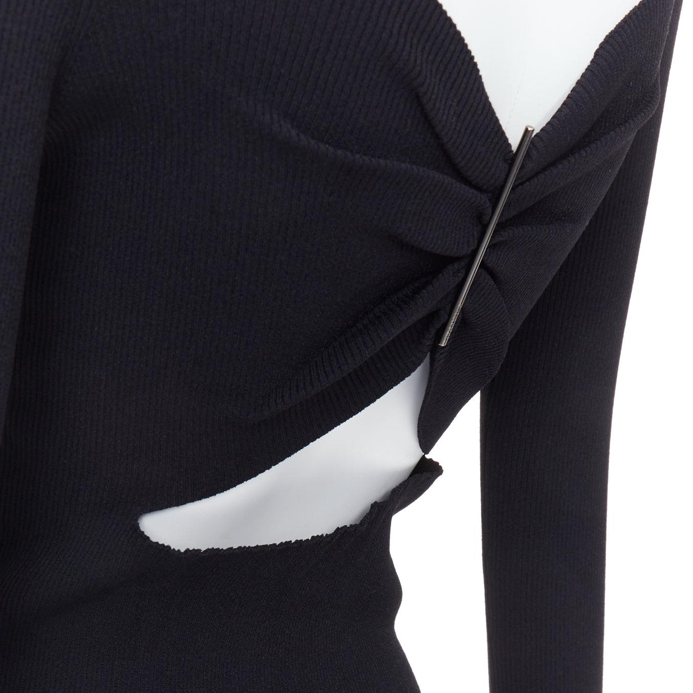 JIL SANDER noir - Top à col roulé rincé, dos ouvert, avec barres argentées FR36 S en vente 2