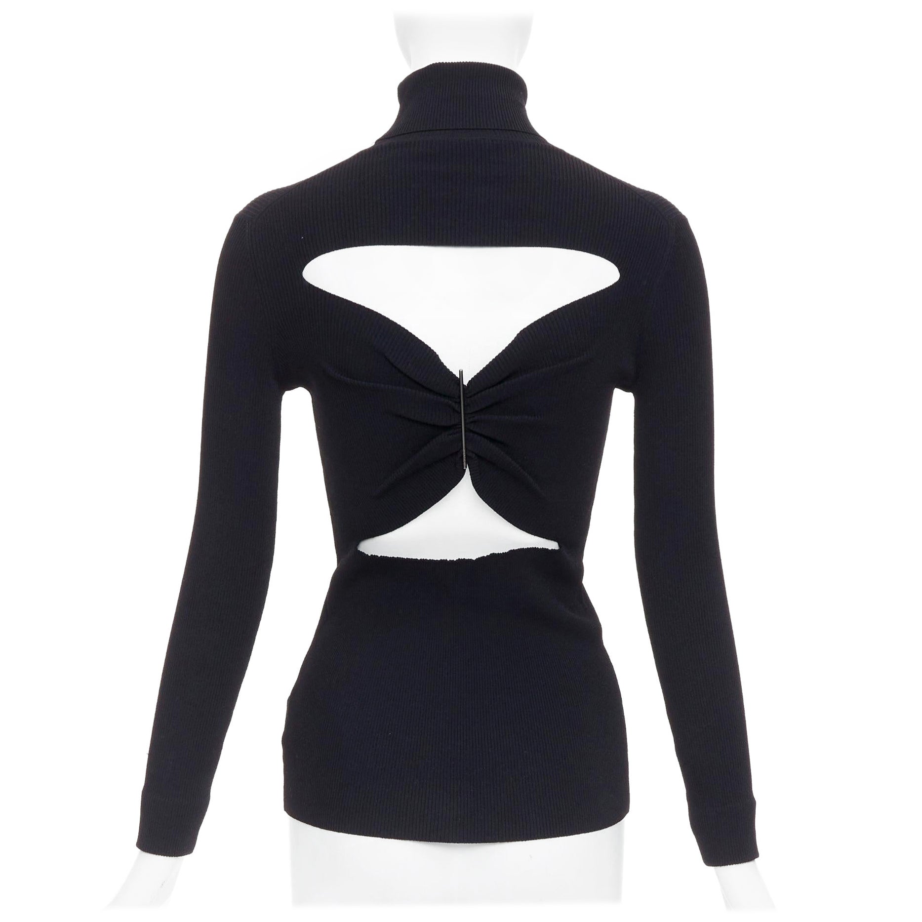 JIL SANDER top dolcevita nero aperto sul retro con barrette argentate FR36 S in vendita