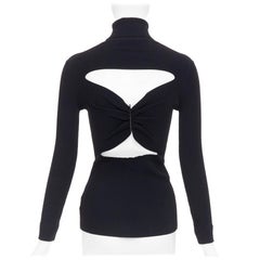JIL SANDER black open back silver bar ruched turtleneck top FR36 S