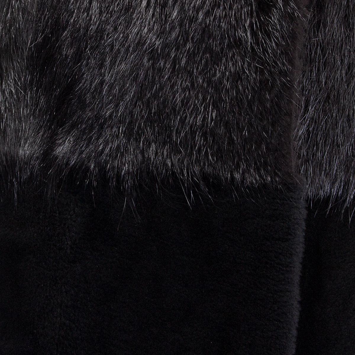 Black JIL SANDER black PORTICO LEATHER-LINED FUR Coat Jacket L For Sale