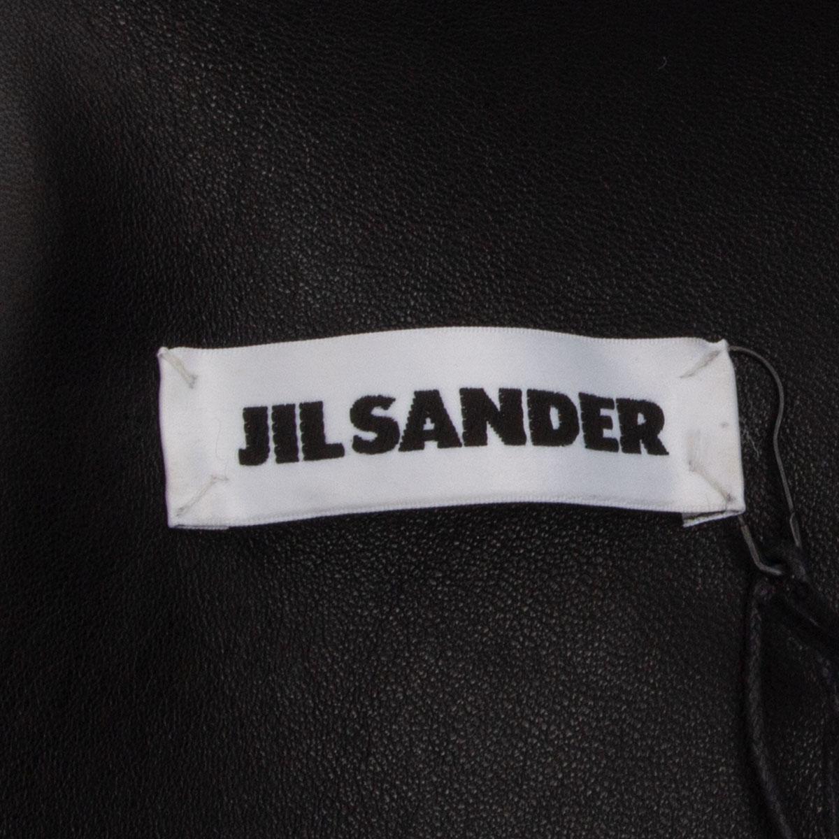 JIL SANDER schwarzer PORTICO-Ledermantel mit LEDERLINED-Musterjacke L im Angebot 1