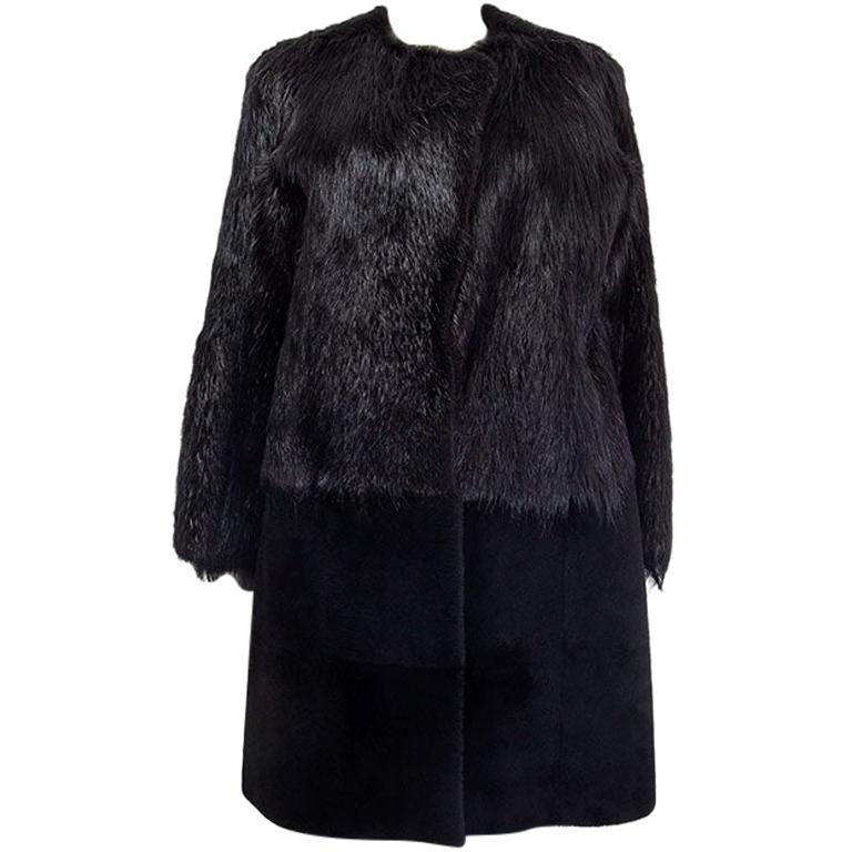 JIL SANDER black PORTICO LEATHER-LINED FUR Coat Jacket L