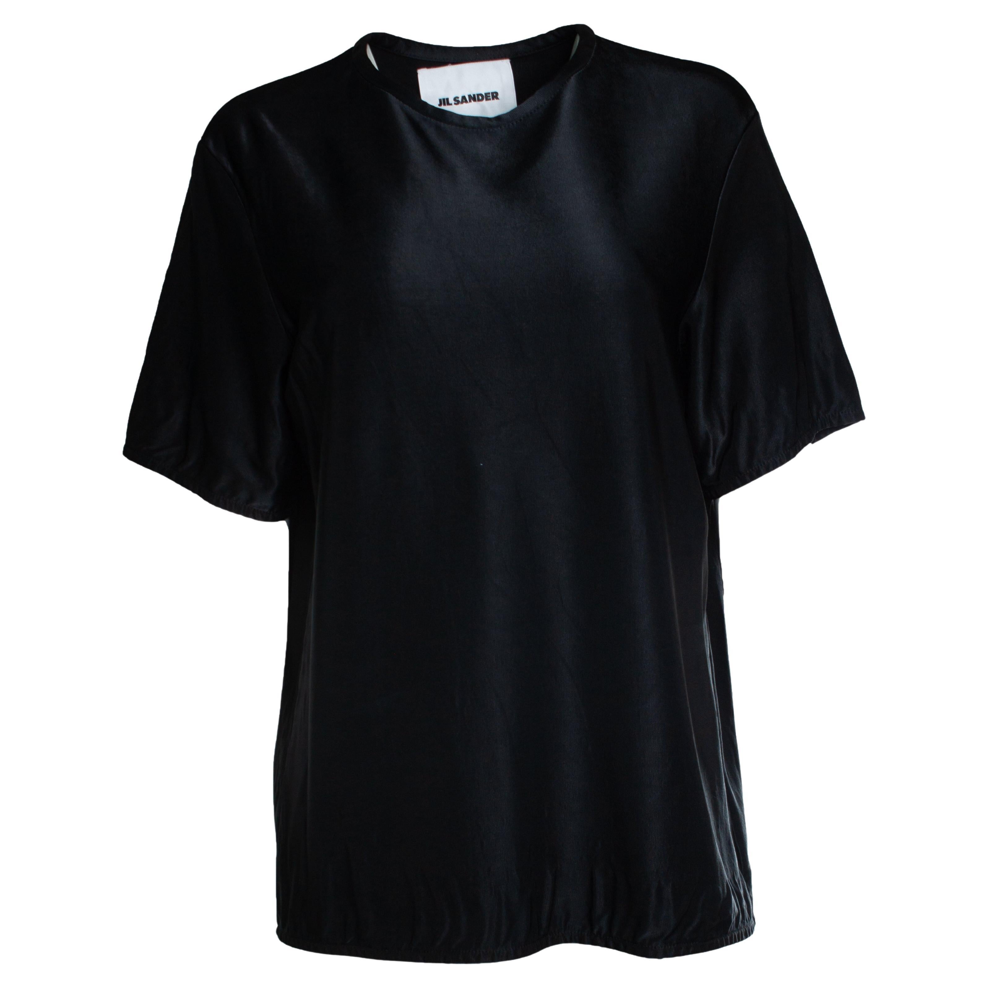 Jil Sander, black shiny short sleeve top For Sale