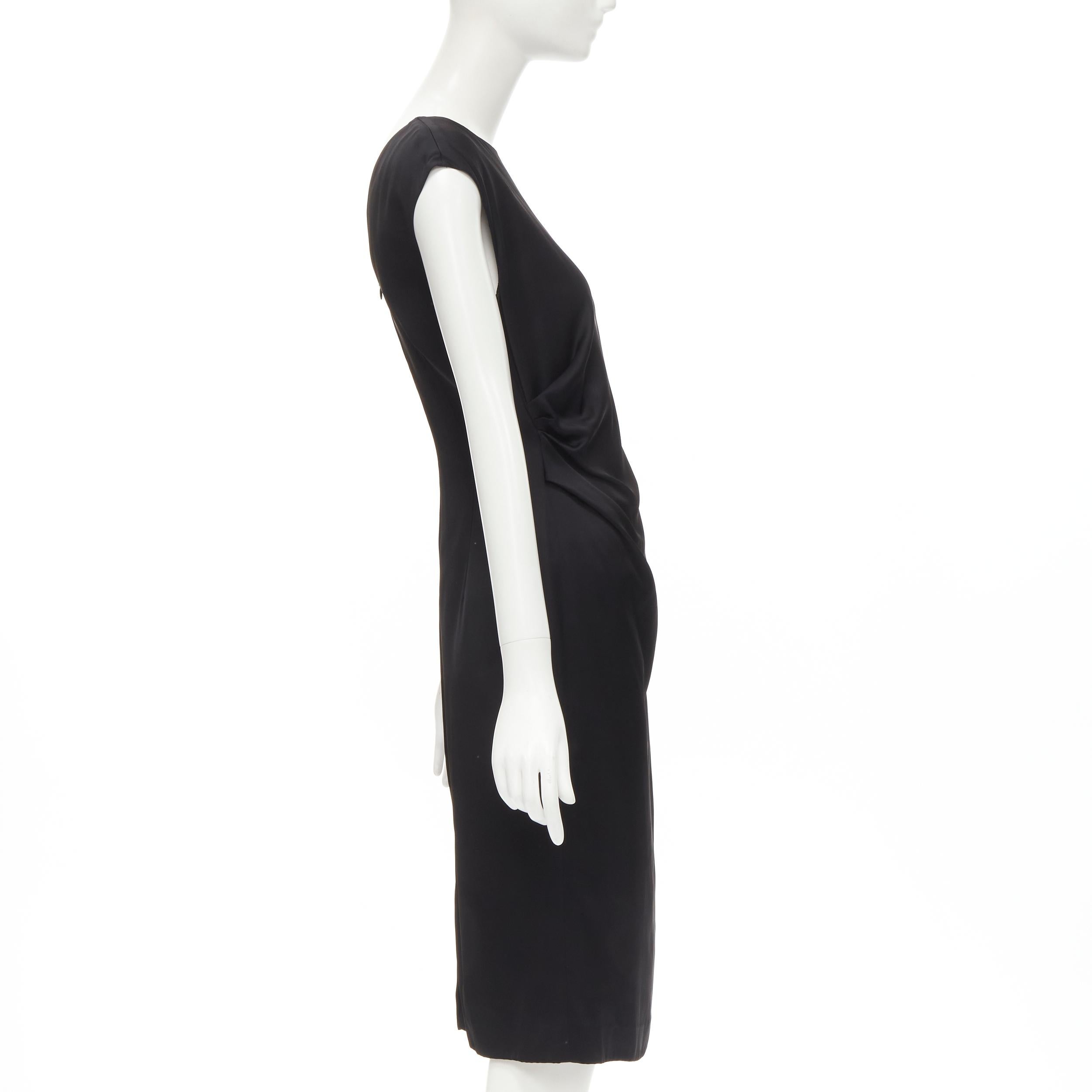 Black JIL SANDER black viscose gathered draped side seam minimalist dress FR34 XS