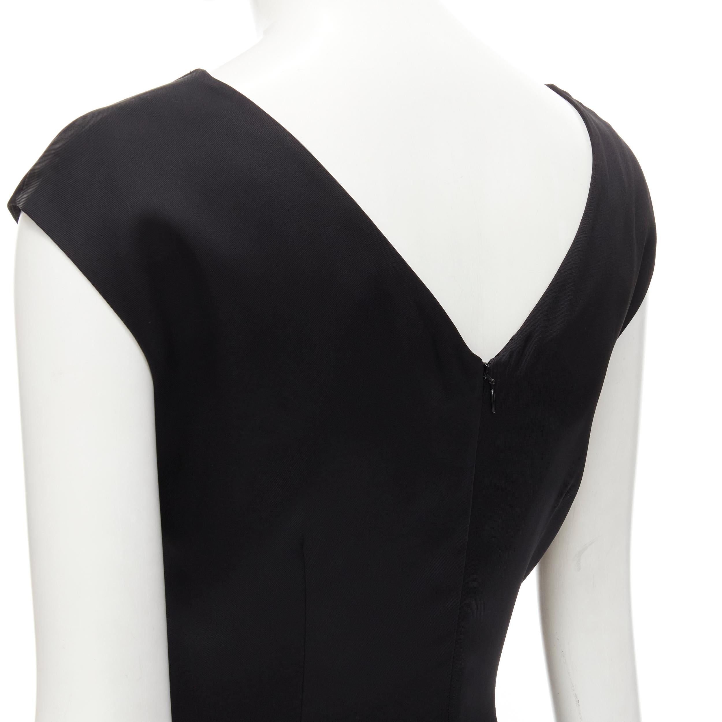 JIL SANDER black viscose gathered draped side seam minimalist dress FR34 XS 1